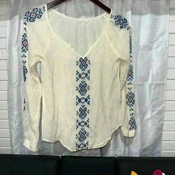 Women's Blu Pepper Blouse S White Blue - Picture 1 of 13